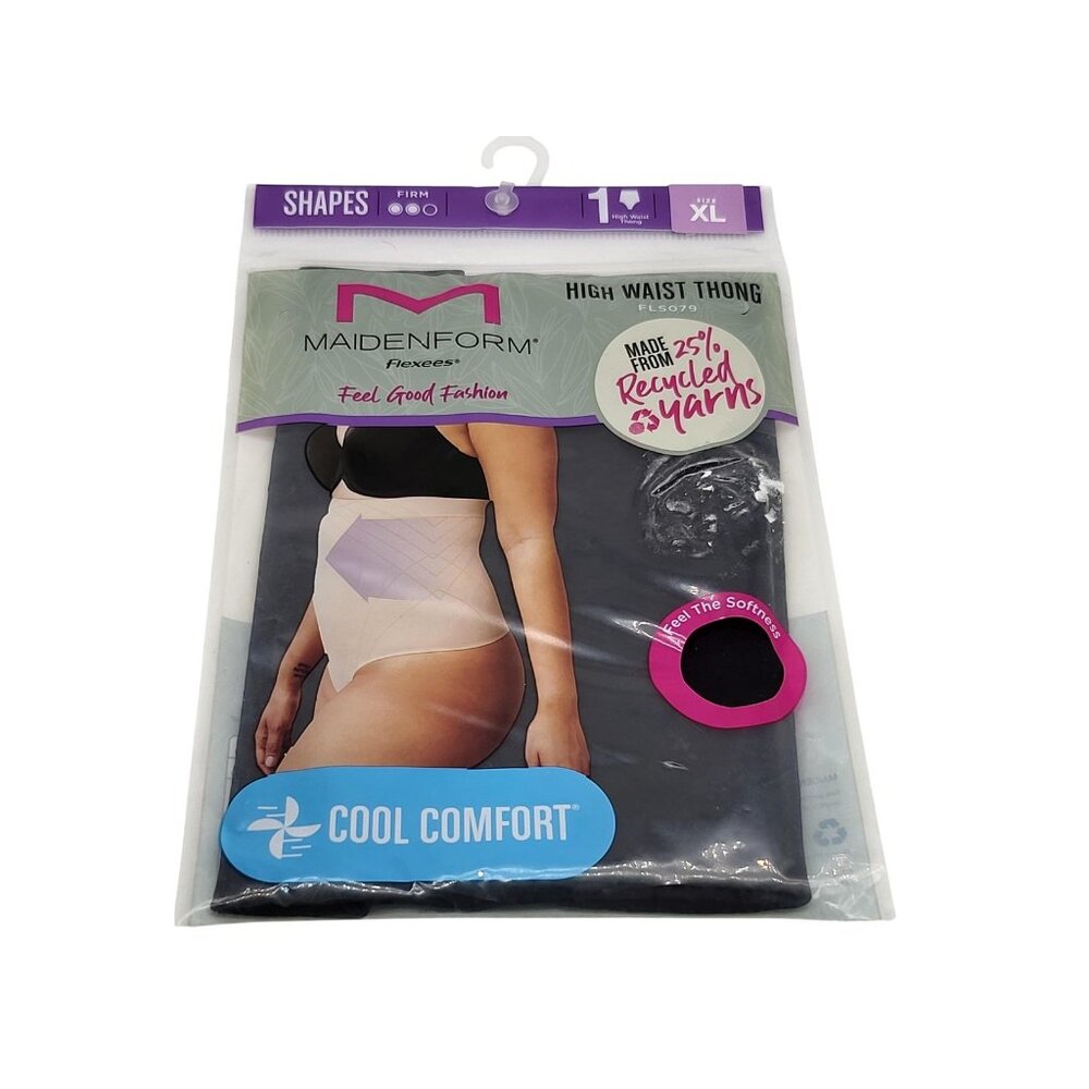 Maidenform Flexees High Waist Thong Womens‎ XL Black Cool Comfort Shapewear Firm
